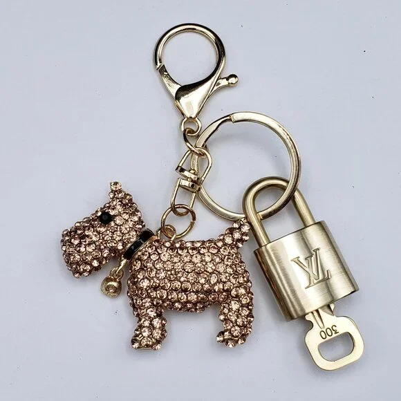 Authentic Louis Vuitton Lock & Key with Unbranded Puppy Charm, Keychain - Picture 8 of 13